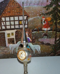 alte silberne Christbaumspitze aus Glas mit 3-fach Einstichkugel, bemalt - Bild 1 von 2