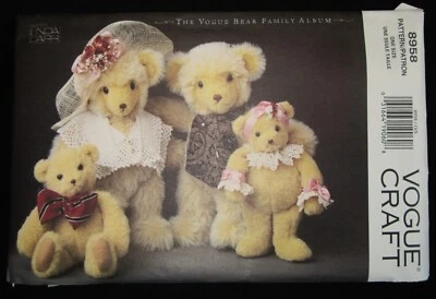 Vogue Craft Pattern 8958 VOGUE Bear Family 13" and 9 1/2" Bears Linda Carr UNCUT - Image 1 of 4