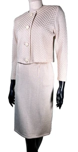 Vintage St John Soft Cream Pleated Two Pc Suit-Petite - Picture 1 of 10