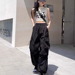 Elasticated Waist Baggy Cargo Pants Multi-pockets Wide Leg Pants Dance - Picture 1 of 14