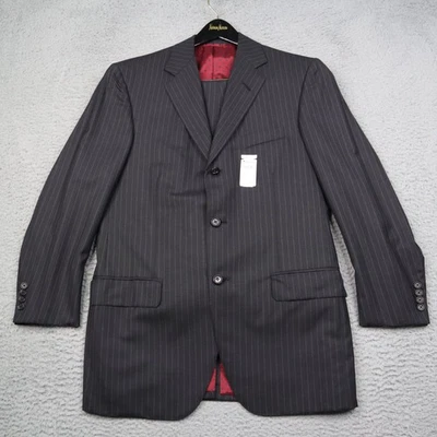 Oxxford Clothes Suit Mens 40R - Pants 34x28 Pinstripe Gray Red Polka Dot Liner - Image 1 of 4