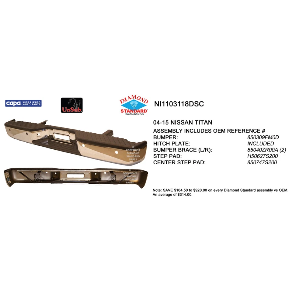 New Chrome Rear Step Bumper Assembly fits 2004-2015 Nissan Titan Pickup Foto 1 de 1