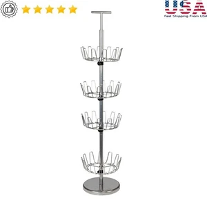 4 Tier Revolving Shoe Rack Heavy-Duty Steel Holds 24 Pairs Space Saving Design - Picture 1 of 9