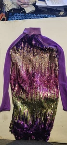 Weissman Sequin Dance Costume Biketard Leotard MC Purple Gold Sparkle Jazz Hip H - Picture 1 of 8