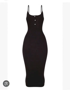 PLT Black Brushed Rib Knit Bodycon Strappy Midi Dress Size UK 10 BNWT - Picture 1 of 16