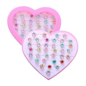 36pcs Little Girl Rhinestone Gem Rings,Adjustable,Random Color Style Diamond - Picture 1 of 8