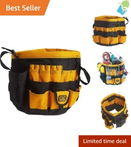 61 Pocket Tool Organizer Bucket Bag Heavy Duty Leather Bucket Caddy Black Yellow - Picture 1 of 8