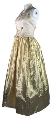 Vestido de fiesta vintage Jessica McClintock Gunne Sax XS 0 2 (3 4) dorado cojo satinado halter Foto 1 de 4