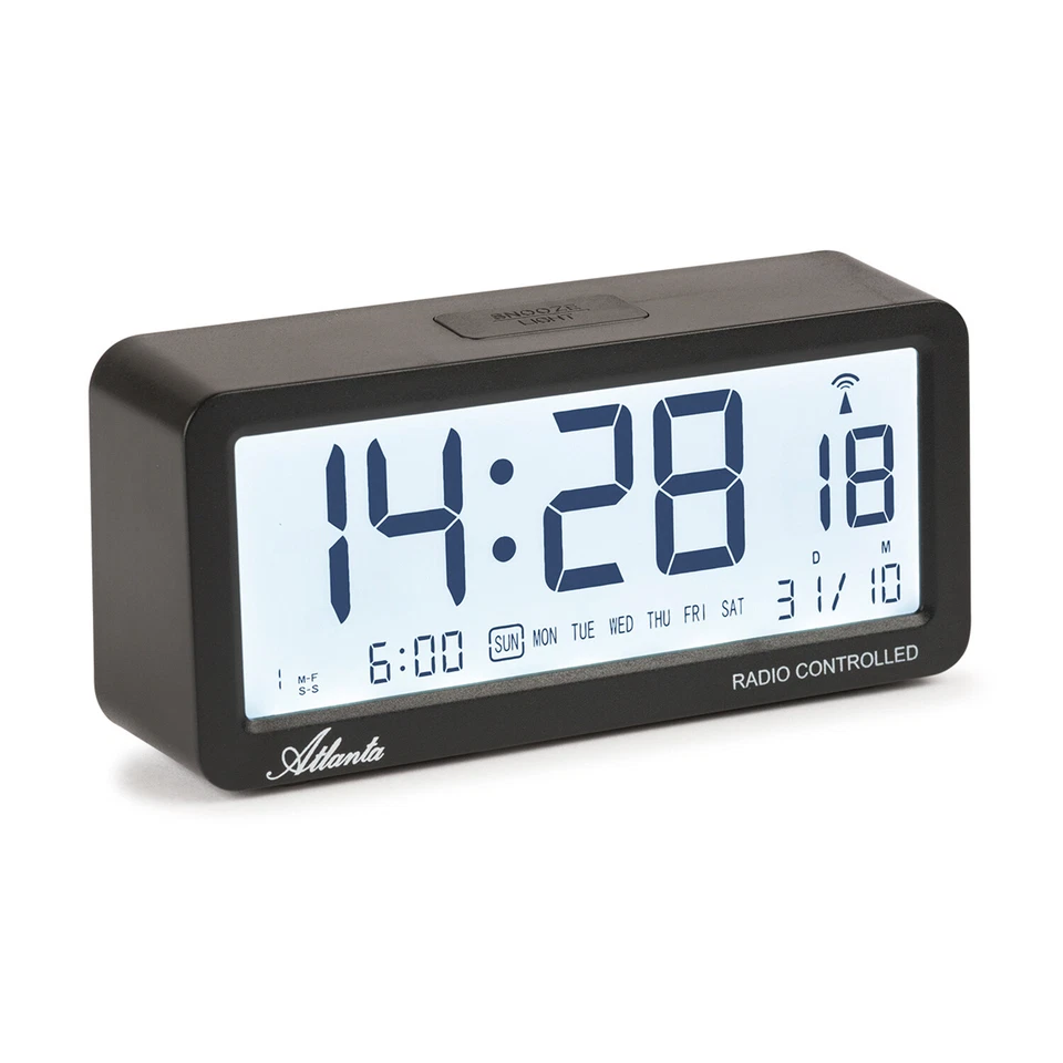 Atlanta Funkwecker 1879-7 Schwarz modern einstellbare Weckzeiten