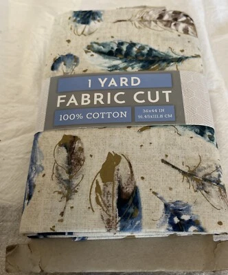 Waverly Inspirations Cotton Blue Beige Feathers Color Sewing Fabric 1 yard 36x44 - Image 1 of 4