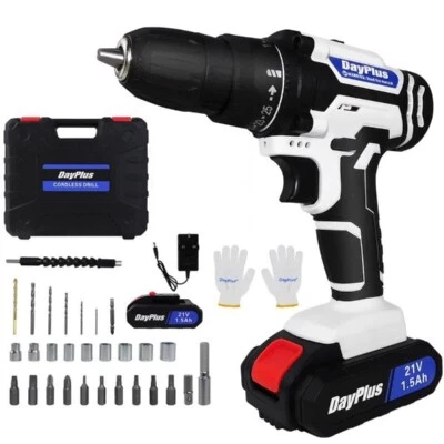 DAYPLUS Perceuse Visseuse Électrique Sans Fil 21 V Tournevis 1400Tr/min 45N.m + Mallette