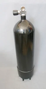 Tauchflasche 10 Liter 232 bar komplett mit Ventil und Standfuss 171mm schwarz - Picture 1 of 2