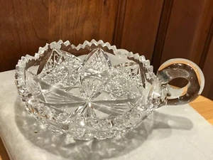 Plato de caramelo de pañal transparente brillante de vidrio cortado de colección 7"x 3" con mango diamante trigo - Imagen 1 de 7