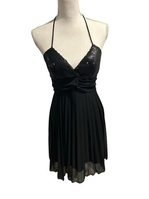 Love Tease Mini Sequined Black Halter Dress - Image 1 of 3