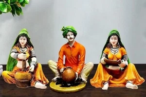India Handcrafted Polyresine Rajasthani Showpiece for Home Decor - Set of 3 - Imagen 1 de 3