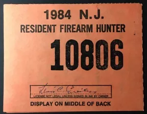 New Jersey 1984 Resident Firearm Hunter License #10806 - excellent cond. - NJ - Picture 1 of 3
