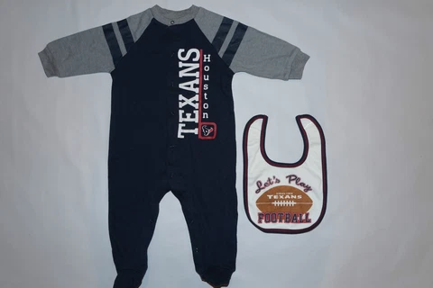 Houston Texans KIDS Sleeper Pajama Bib NFL Football 6-9 Months Lot NEW @ 2 Piece Cover