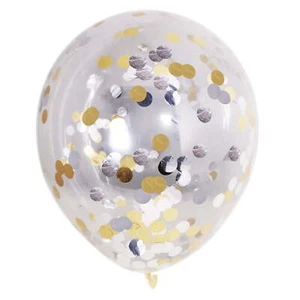 12in. Birthday Party Gold & Silver Foil Confetti Balloons, 5 Counts - Picture 1 of 6