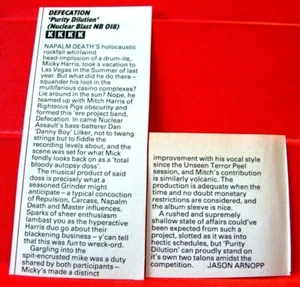 Defecation Purity Dilution Vintage ORIGINAL 1989 Kerrang ALBUM REVIEW ARTICLE - Imagen 1 de 3