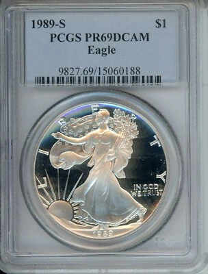 1989-S American Silver Eagle ASE PCGS PF69 PR69 PROOF PR-69 DCAM Older Holder !! - Image 1 of 2