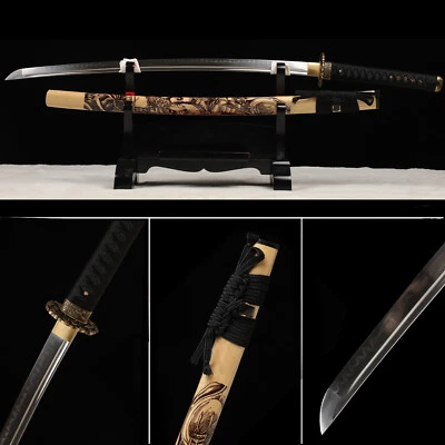 SWORDMAKER Japanese Samurai Katana Clay Tempered T10 Steel Choji Hamon Full Tang Sword