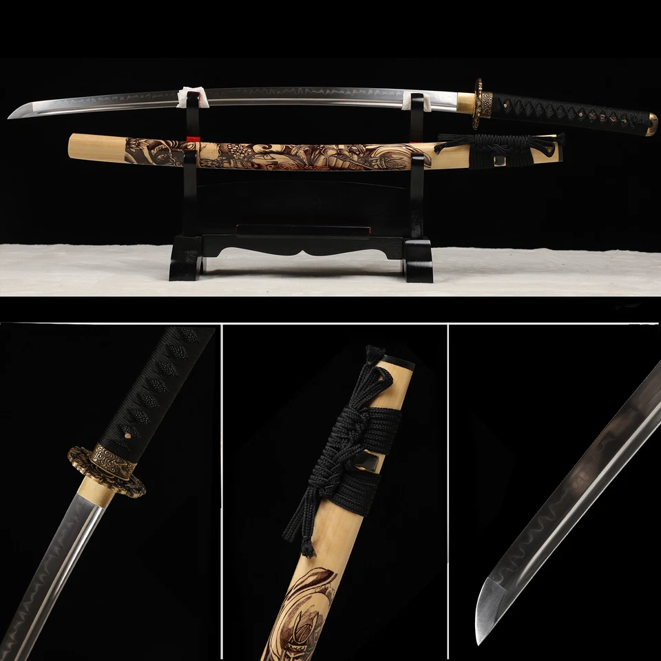 SWORDMAKER Japanese Samurai Katana Clay Tempered T10 Steel Choji Hamon Full Tang Sword