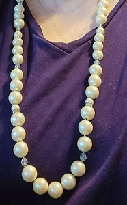 Vintage Carol Dauplaise Rhinestone & Faux Pearl 32" Long Beaded Necklace wh02-21 - Picture 1 of 7