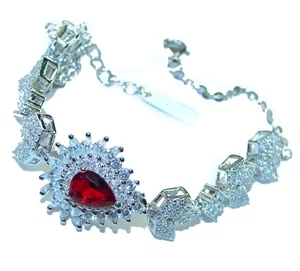 5.5ct Ruby 925 Sterling Silver Handcrafted Red Gemstone Vintage Bracelet - Picture 1 of 4
