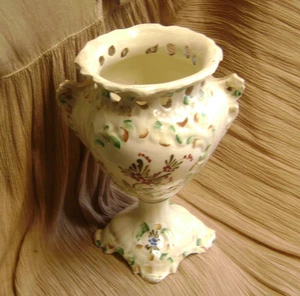 VINTAGE M. ITALY 38/18 CERAMICA PORCELLANA DIPINTA A MANO FLOREALE 9" HT. VASO! - Foto 1 di 15