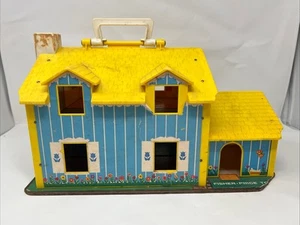 Vintage 1969 Fisher Price Blue & Yellow Little People Play Family House #952 - Picture 1 of 8