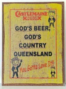 GENUINE VINTAGE CASTLEMAINE XXXXFOUREX ENAMEL SIGN GOD'S BEER COUNTRY QUEENSLAND - Picture 1 of 5