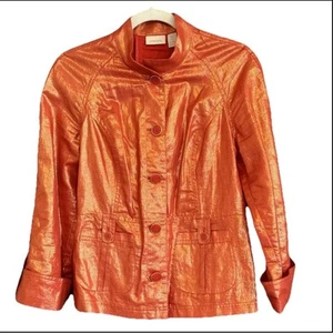 Chico's Gr. 1 (US M/8) Leinenmischung Sakko orange schimmernd metallic Knopfleiste - Bild 1 von 7