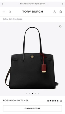NWT TORY BURCH BLACK ROBINSON SATCHEL Tote Bag - Image 1 of 4