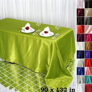 90x132-Inch RECTANGULAR SATIN TABLECLOTH Dinner Wedding Party Linens Decorations - Picture 1 of 218