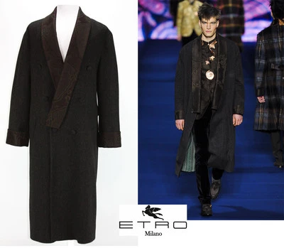 NEW ETRO RUNWAY WOOL SATIN LAPEL COAT It. 50 - US 40  OVERSIZE - Image 1 of 4