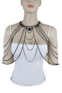 Sexy Women Urban Black Body Chain Jewelry Set Fashion Long Necklace Coin Charms - Picture 1 of 12