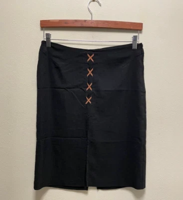 Vintage Juniors Midi Skirt Size 9 Black Lace Up Slit Stretch Grunge 90s Y2K READ - Image 1 of 4