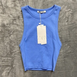 NEU Zara ärmelloses Stretch geripptes Crop Top Damen klein blau - Bild 1 von 10