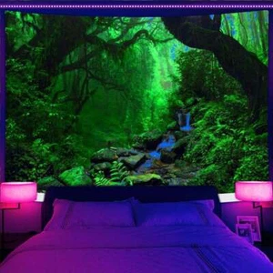 Blacklight Forest Stream Wall Art Wall Hanging Fabric UV Reactive Poster Plants - Picture 1 of 6