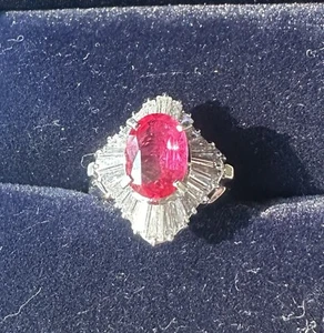 Oval Cut 1.58 Ruby Ring With Ballerina Mounting In Platinum - Picture 1 of 7