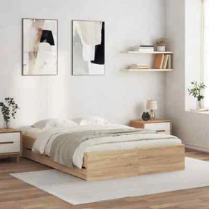 Bed Frame with Drawers Sonoma Oak 135x190  Engineered Wood J4O8 - Picture 1 of 11