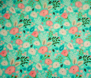 Quilt Fabric By The Yard Pink White Green Aqua Floral on Aqua Premium Cotton - Picture 1 of 2