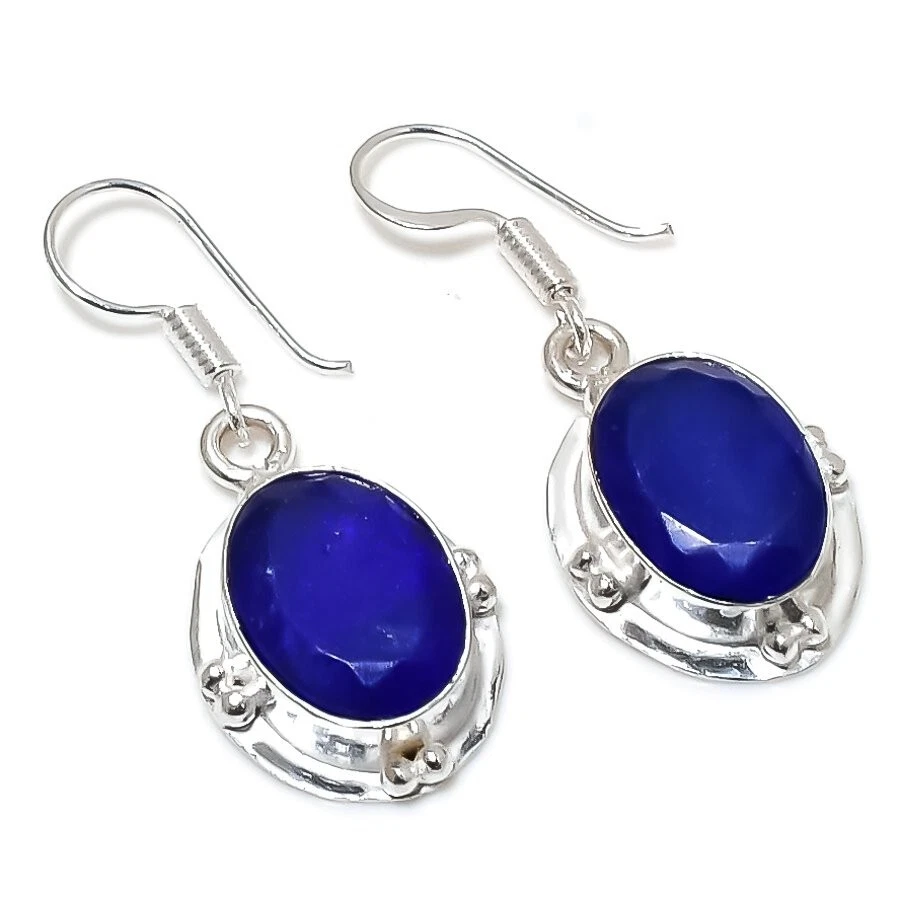 Blue Tanzanite Gemstone Handmade 925 Sterling Silver Jwelery Earring Size 1.5" - Image 1 of 1