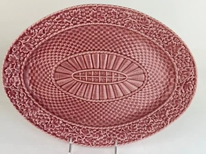 Bordallo Pinheiro Caldas Da Rainha rosa Korbweave Blätter große 15 Zoll Platte - Bild 1 von 7