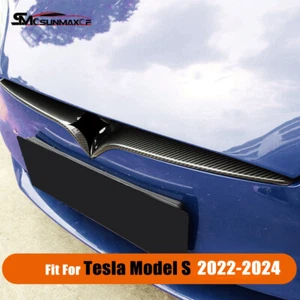 Real Carbon Fiber Front Grills Logo Trim For Tesla Model S 2022-2024 Glossy - Foto 1 di 7