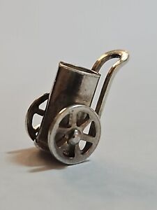 Sterling Silver Golf Caddy, Shopping Cart Pushcart 3D WHEELS ROLL! Charm VINTAGE