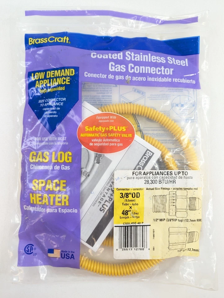 Brasscraft 涂层不锈钢气体连接器 CSSL45E-48 3/8 英寸 OD x 48 英寸 1/2'  — 第 1/3 张图片