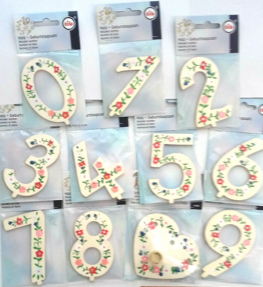 TIB Holz Geburtstagszahlen Set, 10 Stück und der Herz-Ständer neu
