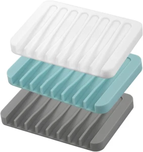 3PCS Self Draining Soap Holder, Silicone Dish for Shower, Bathroom, Kitchen - Picture 1 of 12