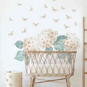 Hortensie Blumen Wandaufkleber neutrale Farben Kinderzimmer Aufkleber Aquarell LF545 - Bild 1 von 3